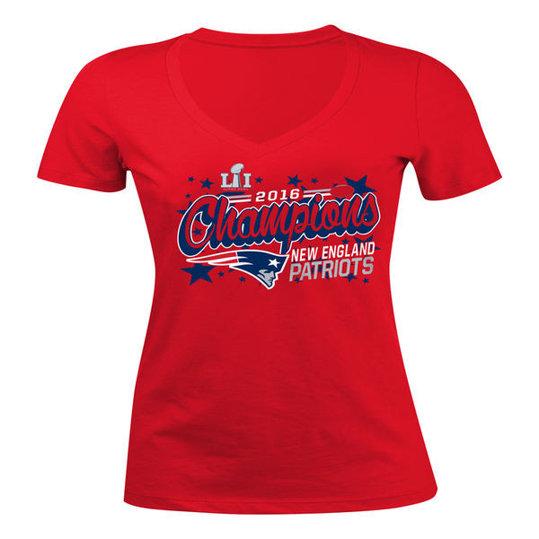 New England Patriots Girls Youth 5th & Ocean by New Era Super Bowl LI Champions Stars Baby Jersey V-Neck T-Shirt - Red